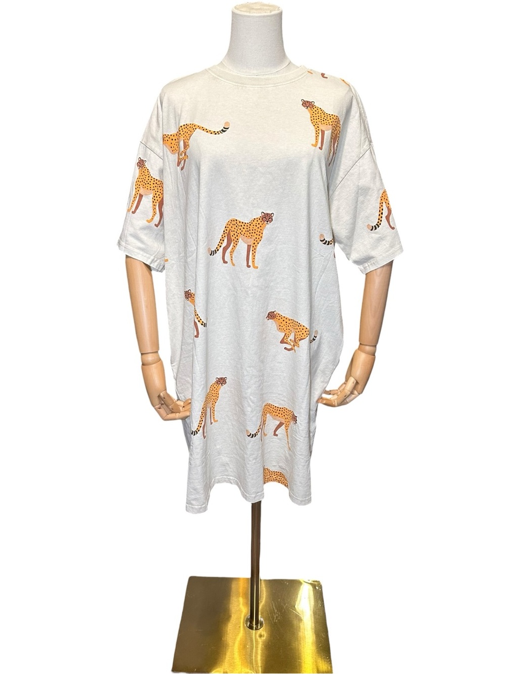 Easel Mineral Washed Cheetah Print T-Shirt Dress Pockets NWT - Picture 2 of 10